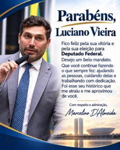Luciano Vieira em mensagem de parabéns assinada por Marcelino D’Almeida